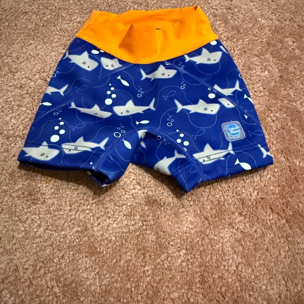 Kids Shark Adventure Swim Trunks - Blue and Orange